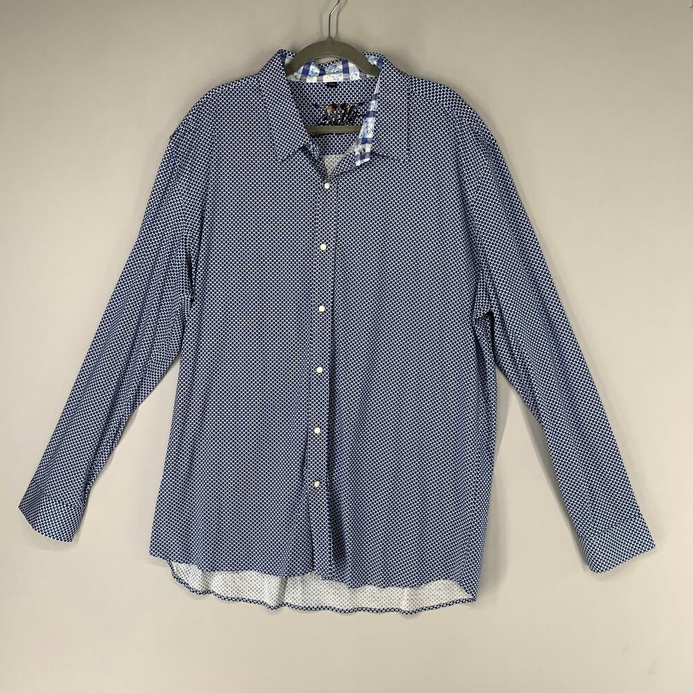 Scully Shirt Men XXL Blue Geometic Print Long Sleeve Pearl Snap Button Button Up